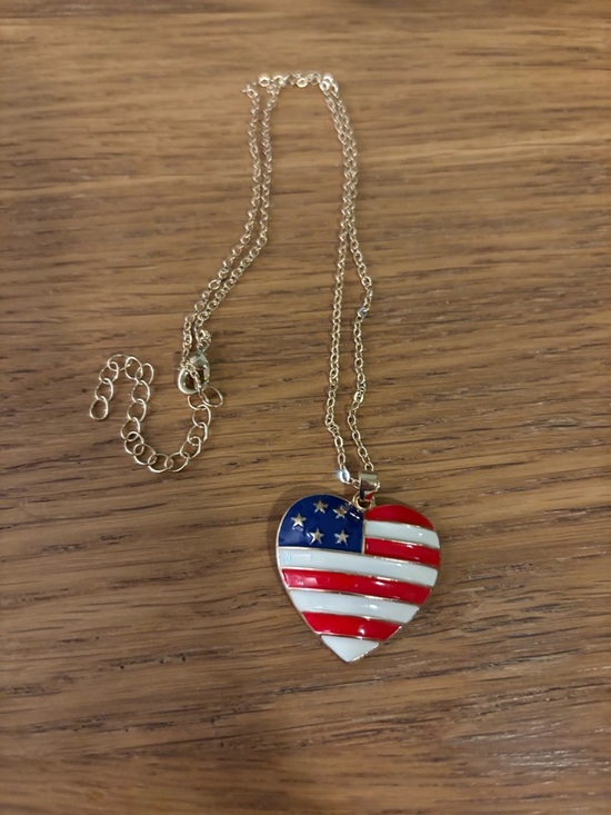 Jewelry - Patriotic Heart Pendant Necklace  Gold Tone Red White Blue 5th of July NEW